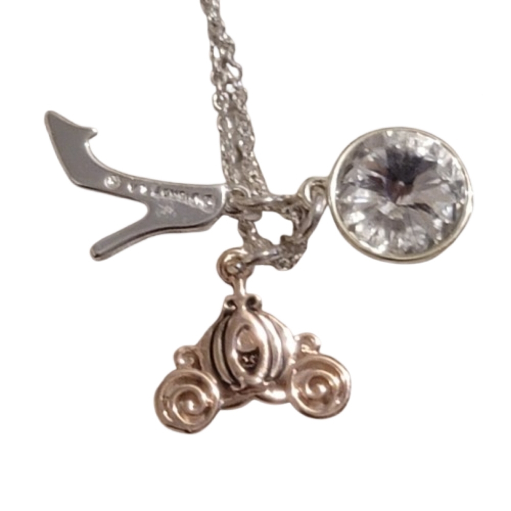 Disney Princess Cinderella 18" Necklace Coach Slipper & Crystal Charms